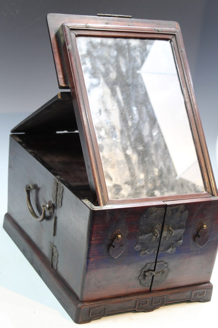 Chinese Rosewood Mirror Jewelry Box: Chinese Rosewood Mirror Jewelry Box. 27x38x20 cm. Provenance: Reston Virginia Estate of a US diplomat who served in China, Taiwan, Laos and Thailand in the 1980's.