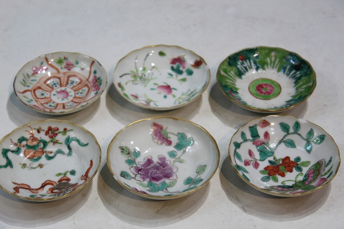 Group of Six Chinese Famille Rose Small Nut Dishes (1 of 8)