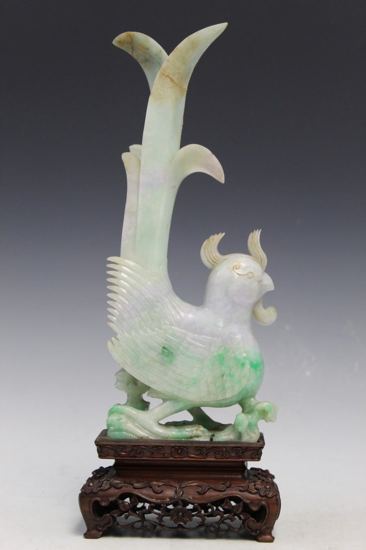 Large Chinese Jadeite Carving of a Bird on Wood Stand (1 of 9)