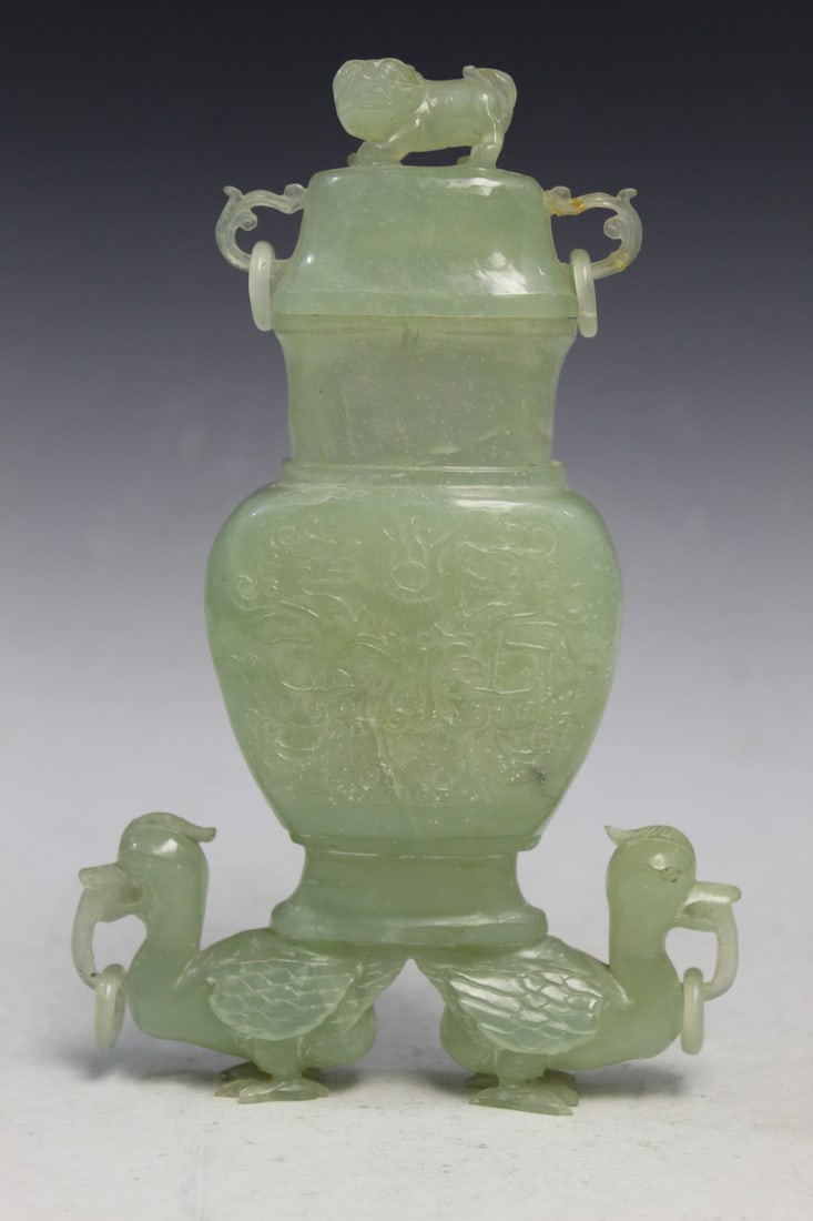 Chinese Carved Serpentine Jade Vase (1 of 9)