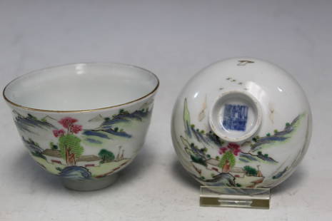 Chinese famille rose porcelain tea cup, Qianlong mark: Chinese famille rose porcelain tea cup, Qianlong mark. Diam 9.5 cm