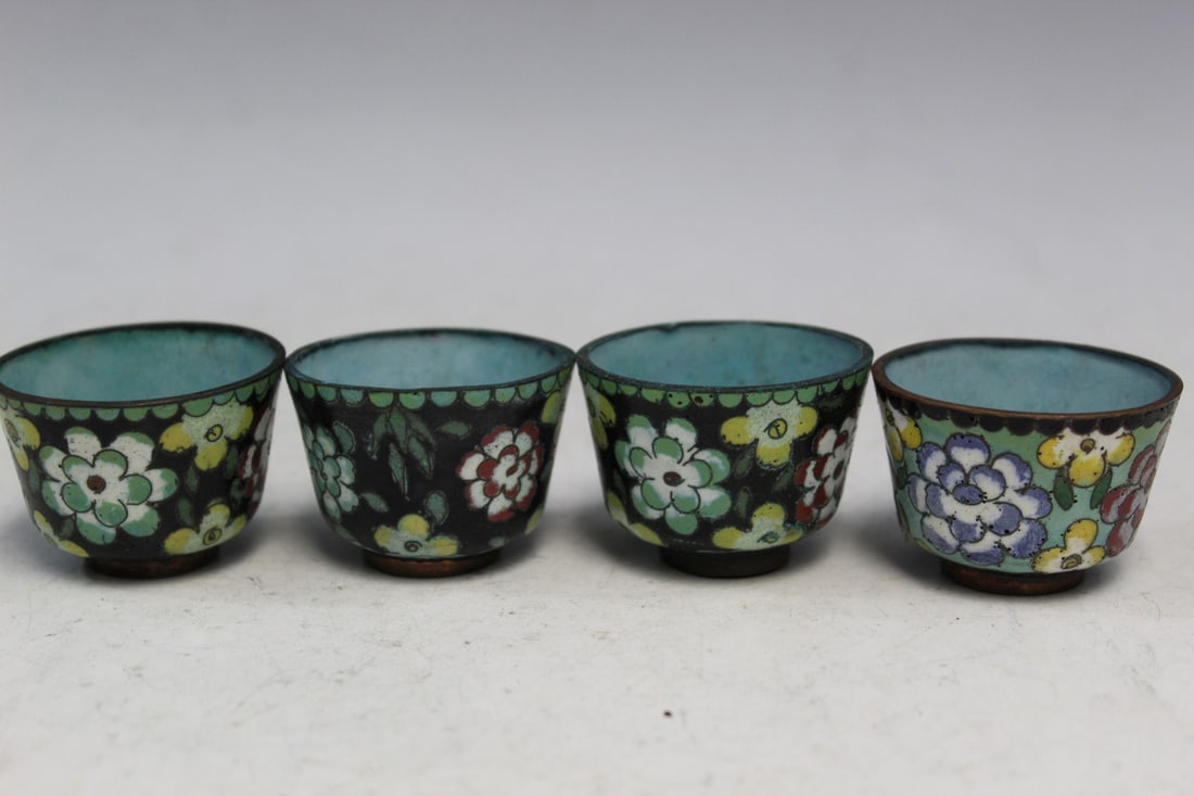 Four Chinese cloisonne tea cups (1 of 6)