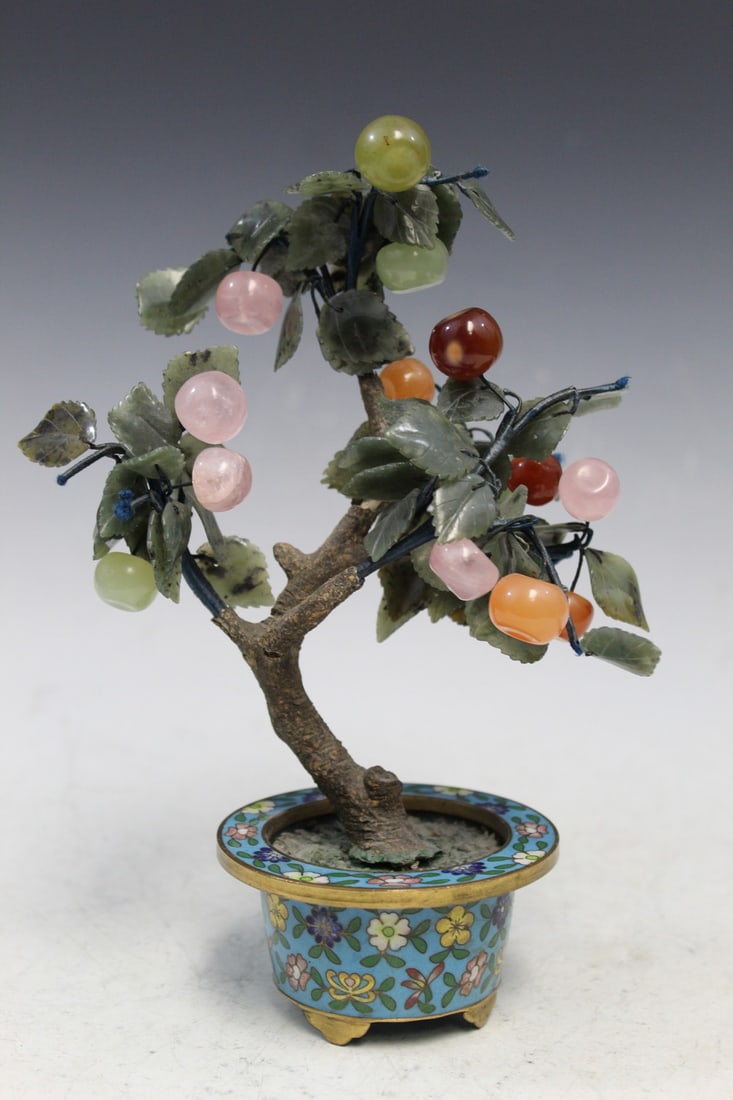 Chinese Cloisonne Jade Tree (1 of 6)