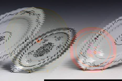Two Chinese Export Famille Rose Porcelain Dishes: Two Chinese Export Famille Rose Porcelain Dishes. Diam 23 and 16 cm. As Is.