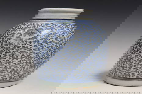 Chinese Blue and White Porcelain Jar: Chinese Blue and White Porcelain Jar. H 21 cm. As Is.