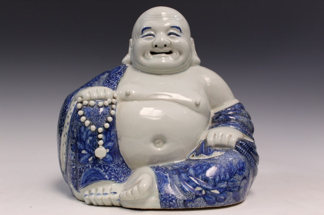 Chinese Blue and White Porcelain Laughing Buddha Statue (1 of 9)