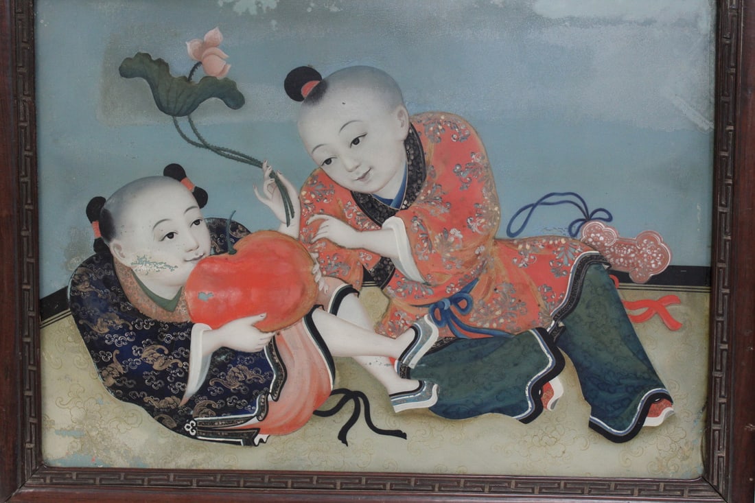 Chinese Reverse Glass Painting of Two Boys (1 of 7)