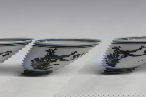Pair of Chinese Blue and White Porcelain Bowls- Ming period: Pair of Chinese Blue and White Porcelain Bowls- Ming period. Diam 11.8cm