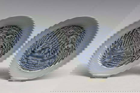 Pair of Chinese Blue and White Porcelain Dishes: Pair of Chinese Blue and White Porcelain Dishes. D 15.5cm
