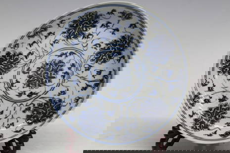 Chinese Blue and White Porcelain Dish: Chinese Blue and White Porcelain Dish. D 17.5cm