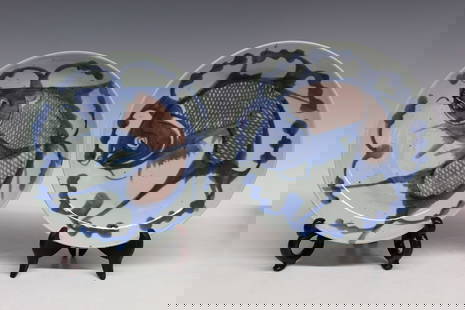 Pair of Chinese Blue and White Porcelain Dishes: Pair of Chinese Blue and White Porcelain Dishes. D 25cm