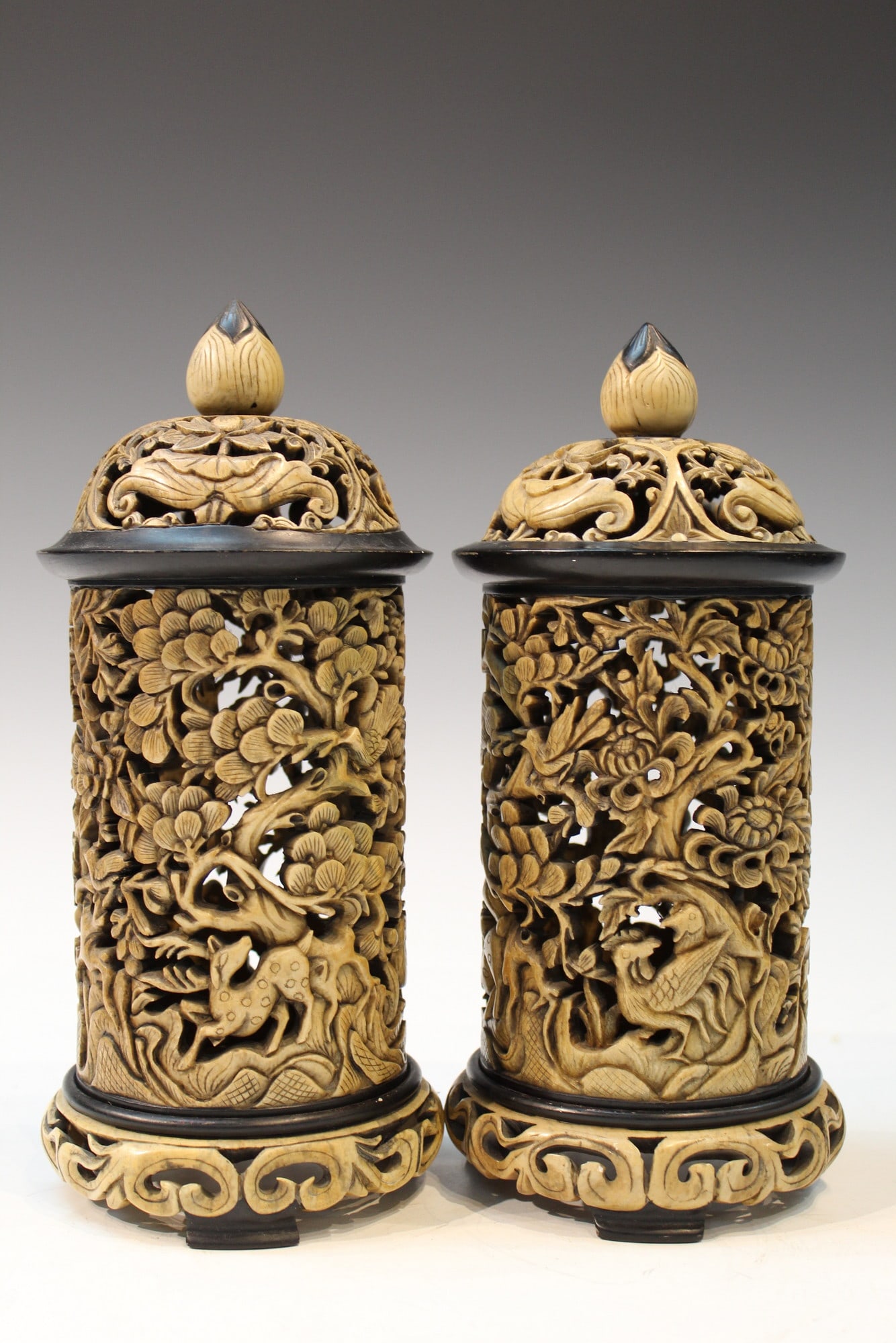 Pair of Carved Shoushan Stone Incense Lanterns: Pair of Carved Shoushan Stone Incense Lanterns. H 27cm each