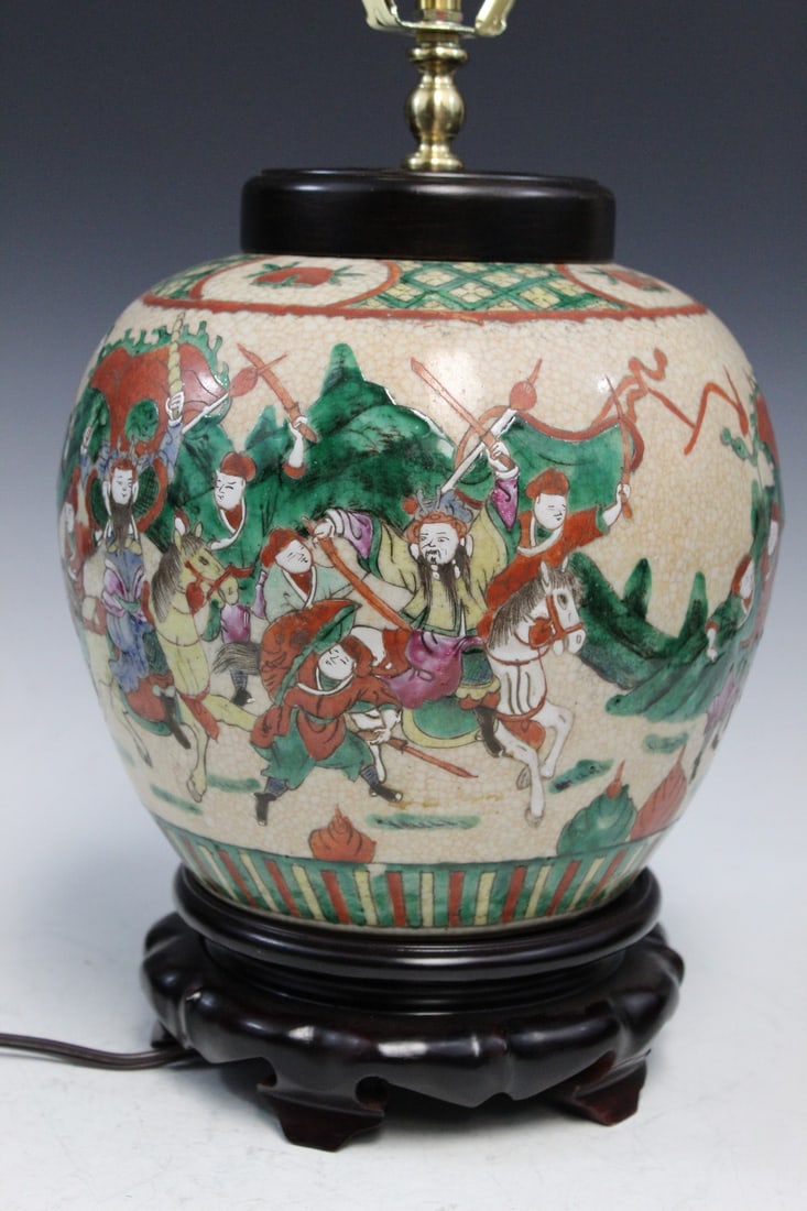 Chinese Crackle Glazed Famille Rose Porcelain Jar Lamp (1 of 6)