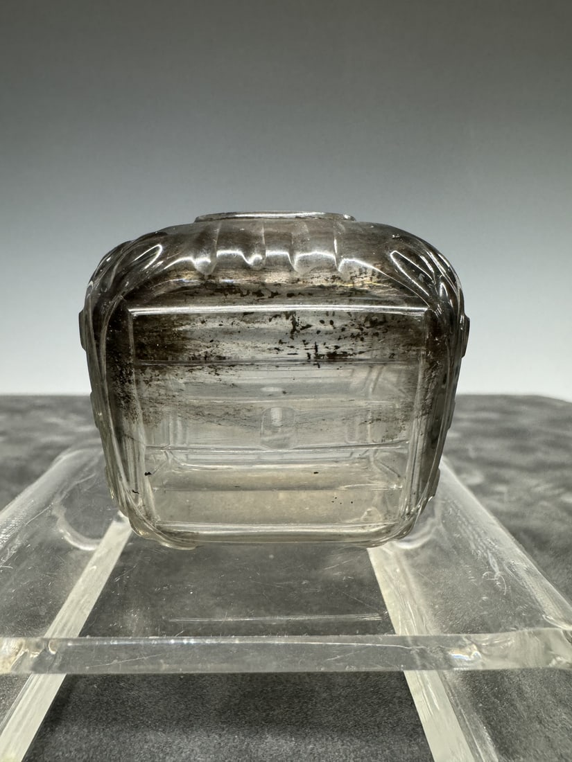 Clear Peking glass imitating crystal square water pot: Clear Peking glass imitating crystal square water pot. 5cm x 4cm As is