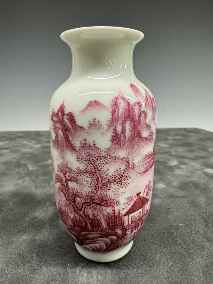 Small guanyin vase painted in red landscape (1 of 4)