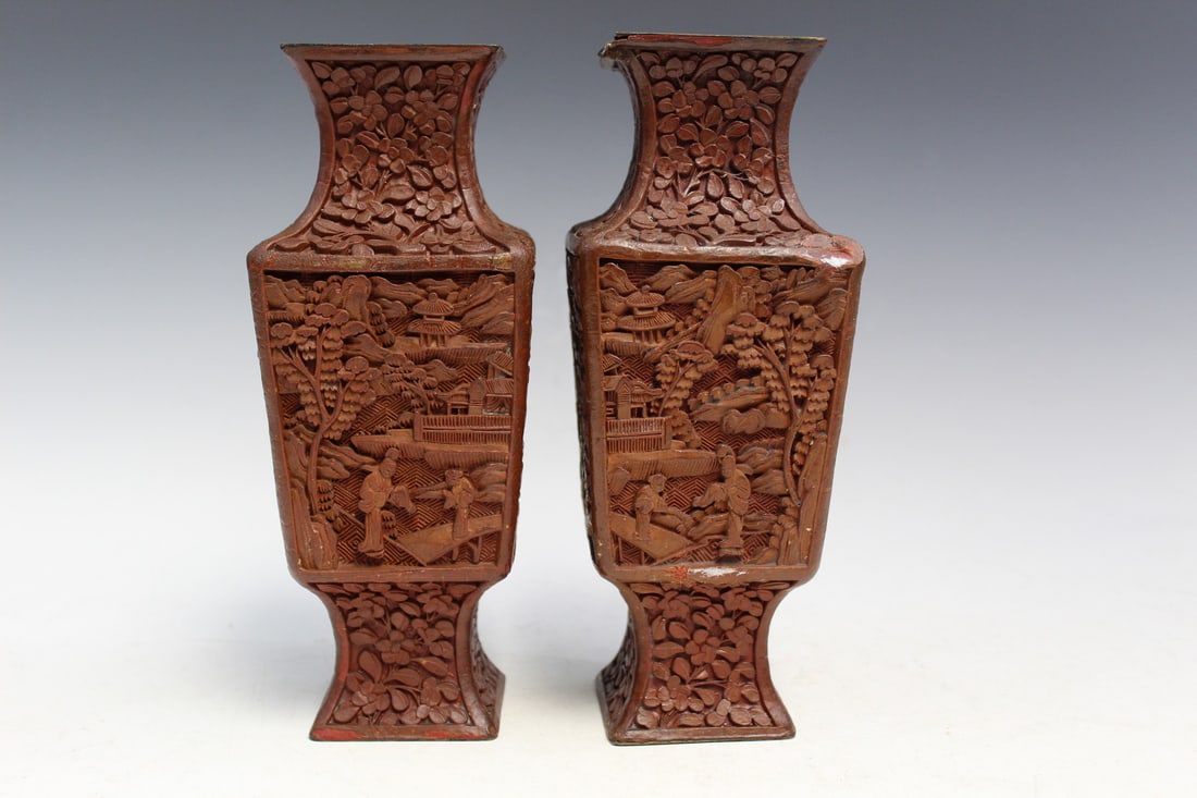 Pair of Chinese Cinnabar Vases (1 of 9)