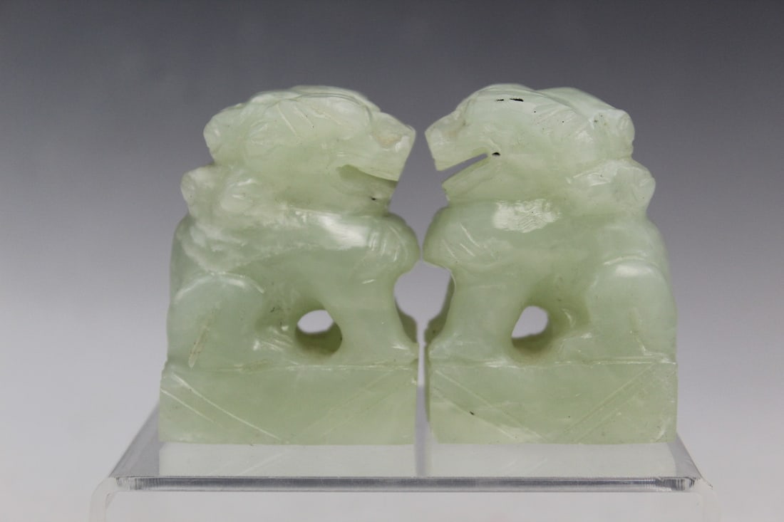 Pair of Chinese Carved Stone Foo Dog Paperweights (1 of 4)