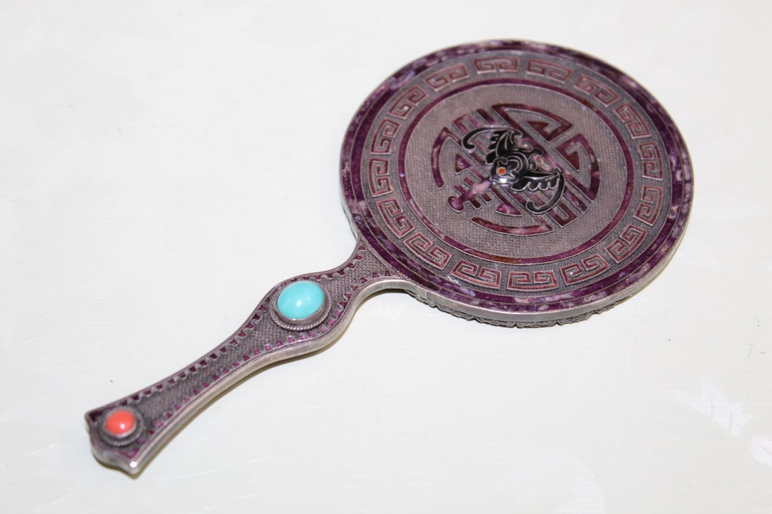 Chinese Silver Mirror: Chinese Silver Mirror. L 13.5 cm