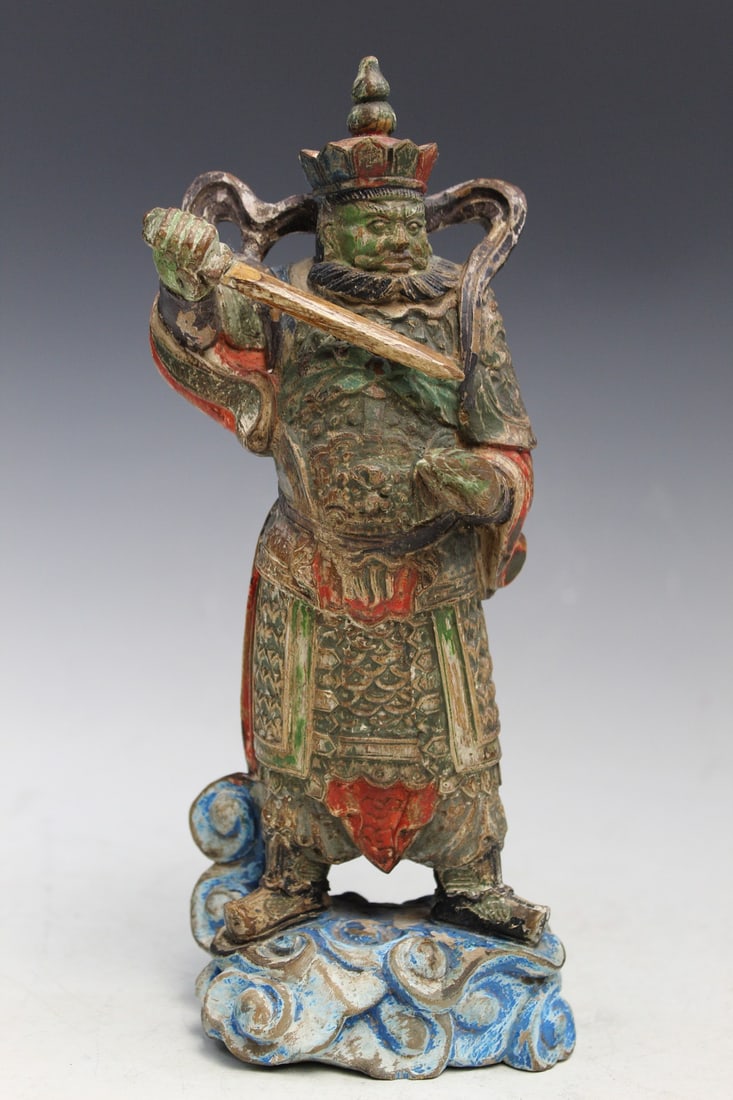 Chinese Carved Polychrome Guardian Statue (1 of 7)