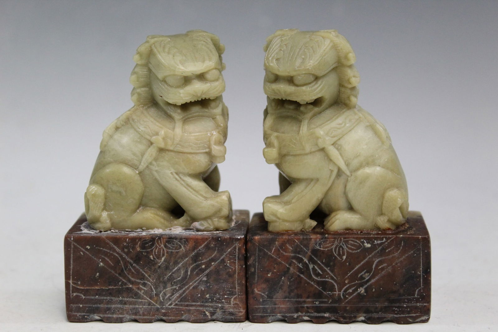 Pair of Chinese Soapstone Foo Dog Statues (1 of 4)