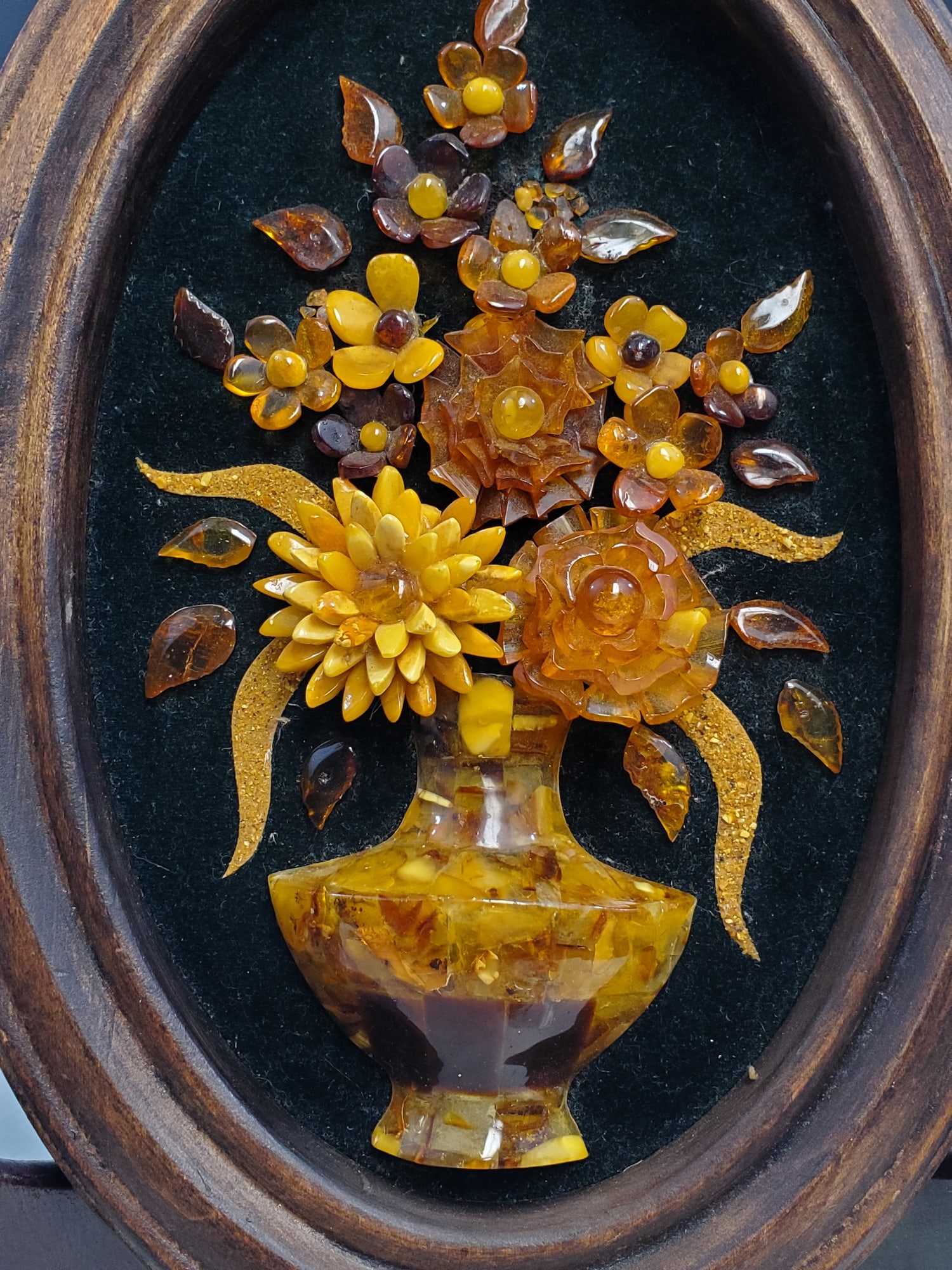 Amber Beads Flower Framed: Amber Beads Flower Framed. Frame L 31.5 cm