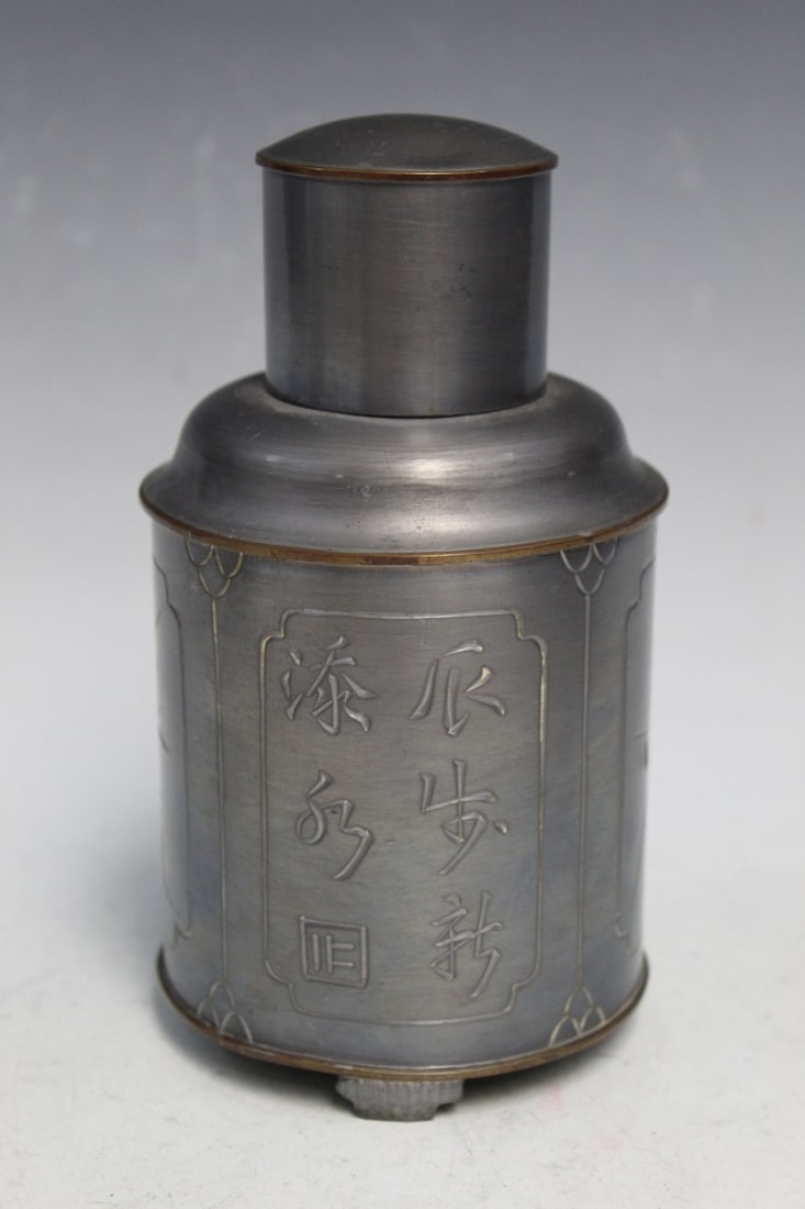 Chinese Pewter Tea Caddy (1 of 5)