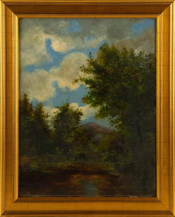 Thomas Bailey Griffin (AMERICAN, 1858-1918) Landscape Oil On Board: Medium: Oil On BoardPainting Size: 14 x 11 inchesFrame Size: 16.25 x 13.25 inchesCondition: This artwork is in good overall condition for its age, however, please note the pigment show sign of