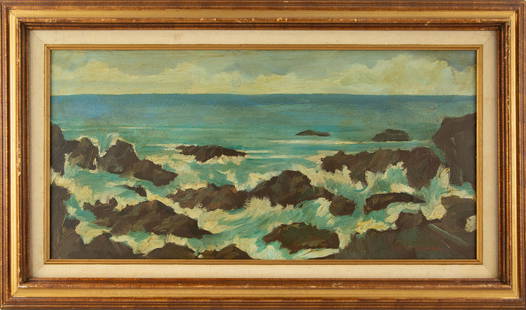 William Frederic Ritschel(1864 - 1949) Waterscape Oil On Canvas "Crashing Waves": Title: Crashing WavesMedium: Oil On CanvasPainting Size: 12" x 24"Frame Size: 17" x 29"Condition: This artwork is in good overall condition for its age.Signature: SignedArtist: William Frederic