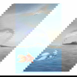 Large Surrealist Original Oil Painting "Scanery Within": Title: Scanery WithinMedium: Oil on canvasSize: 47" x 31"Age: 2000sArtist: MingJun WangCondition: This artwork is in good condition for its age.