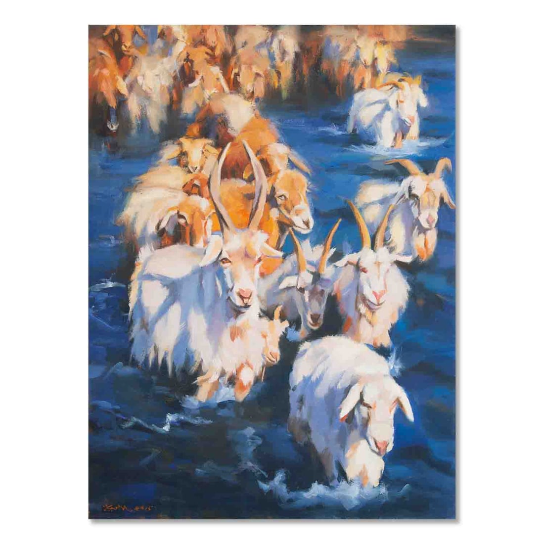 Impressionist Original Oil On Canvas "Goats": Title: GoatsMedium: Oil on canvasSize: 40" x 29"Age: 2000sArtist: HaiFan HuangCondition: This artwork is in good condition for its age.