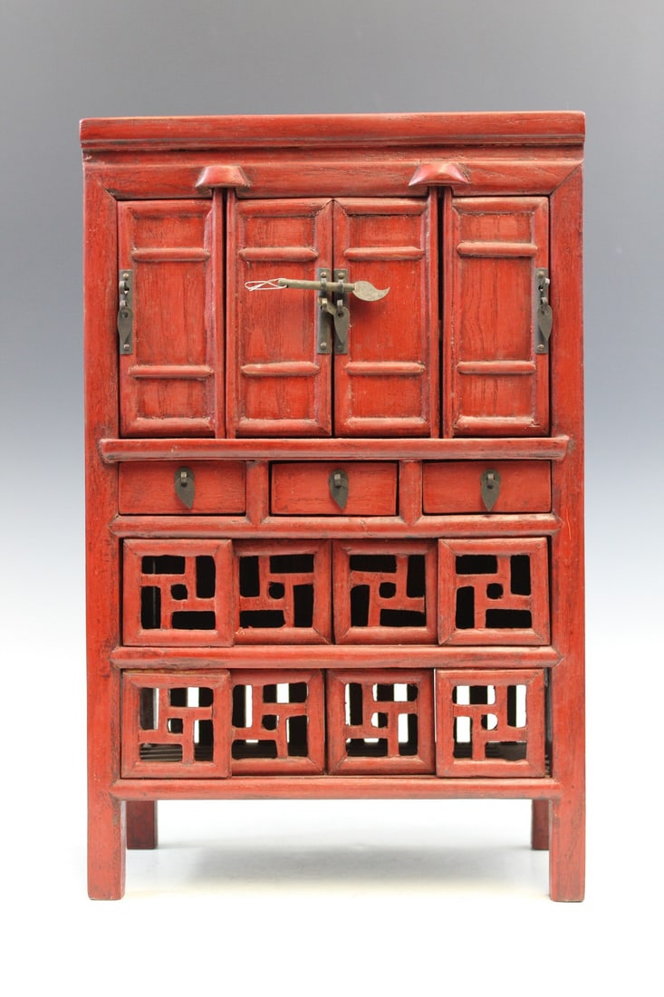 Chinese Red Wood Miniature Cabinet (1 of 7)
