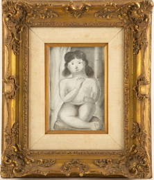 Fernando Botero1932-2023 Charcoal Work on Paper  Smoking Nude Woman