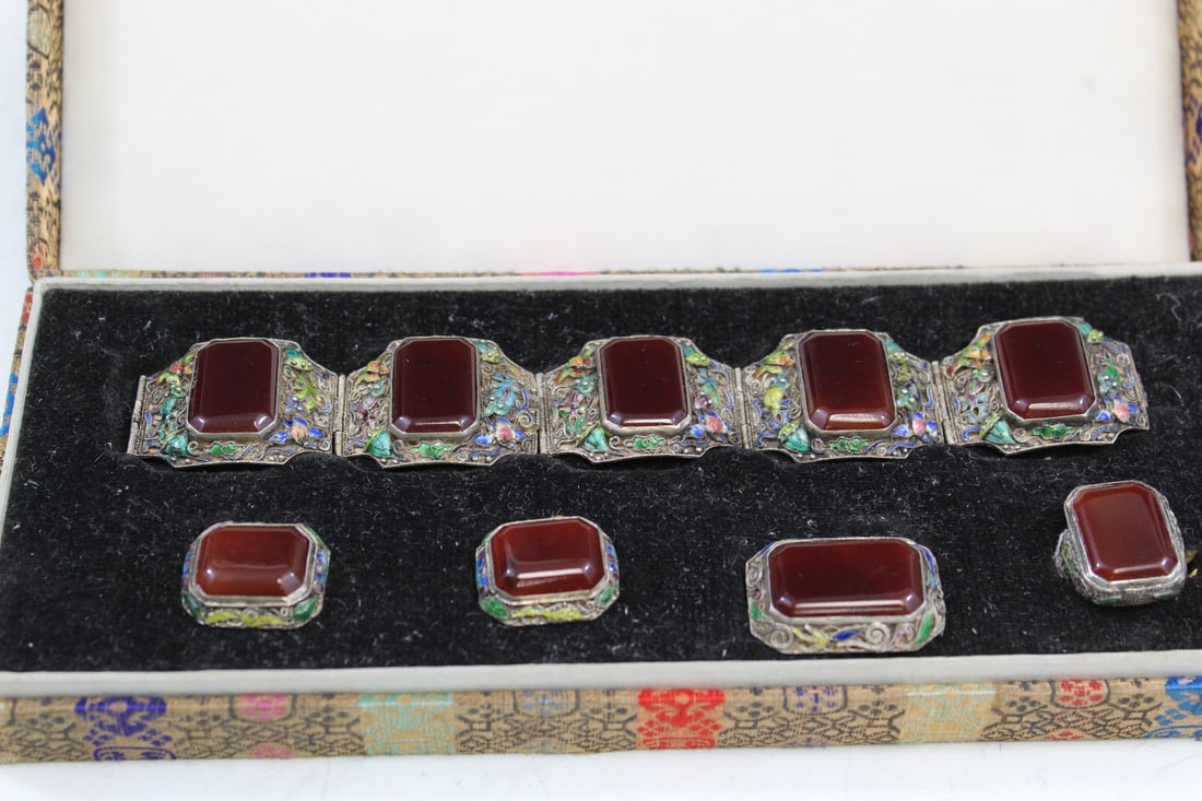 Chinese Enameled Silver Jewelry Set (1 of 6)
