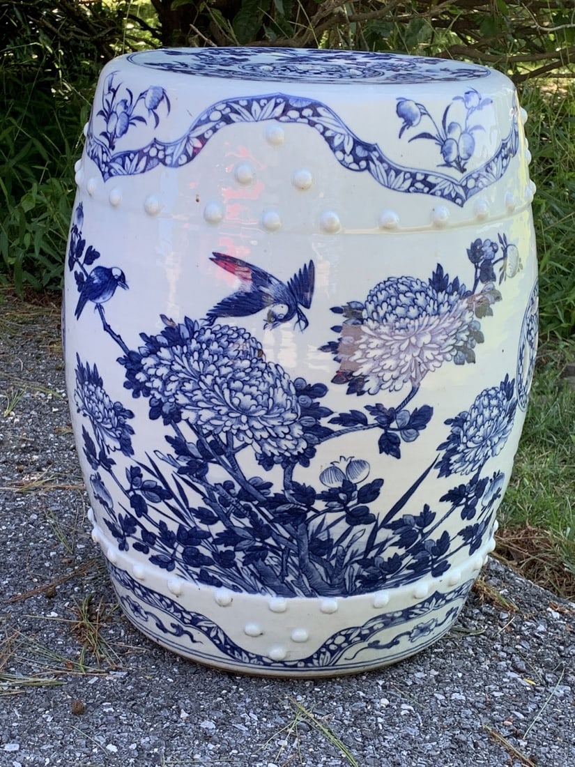 Chinese blue and white porcelain garden stool. (1 of 7)