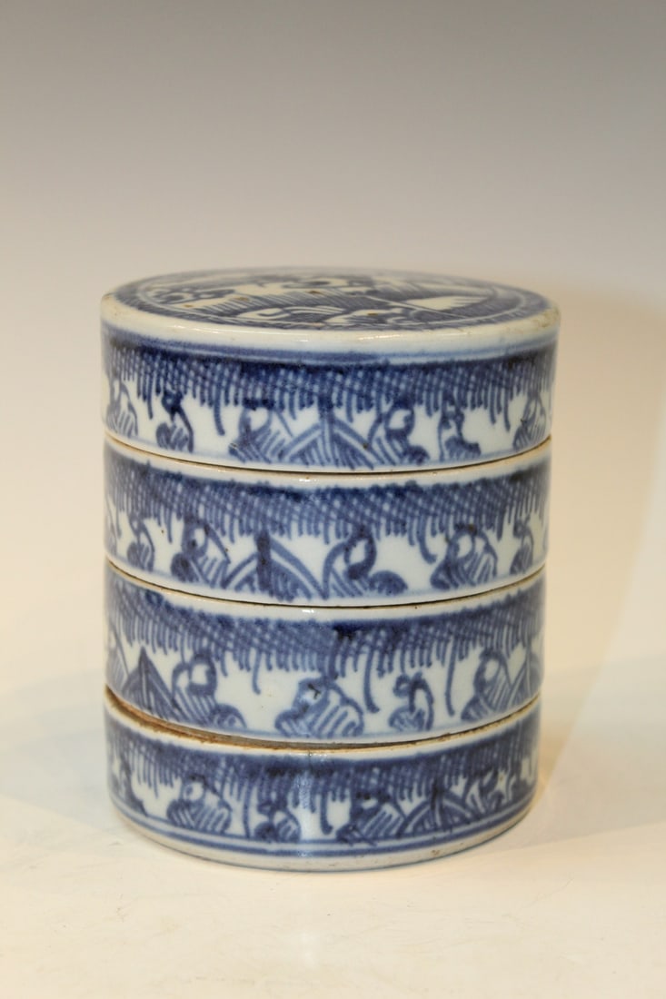 Chinese Blue and White Stacking Dish: Chinese Blue and White Stacking Dish. H 10.5cm, D 10cm