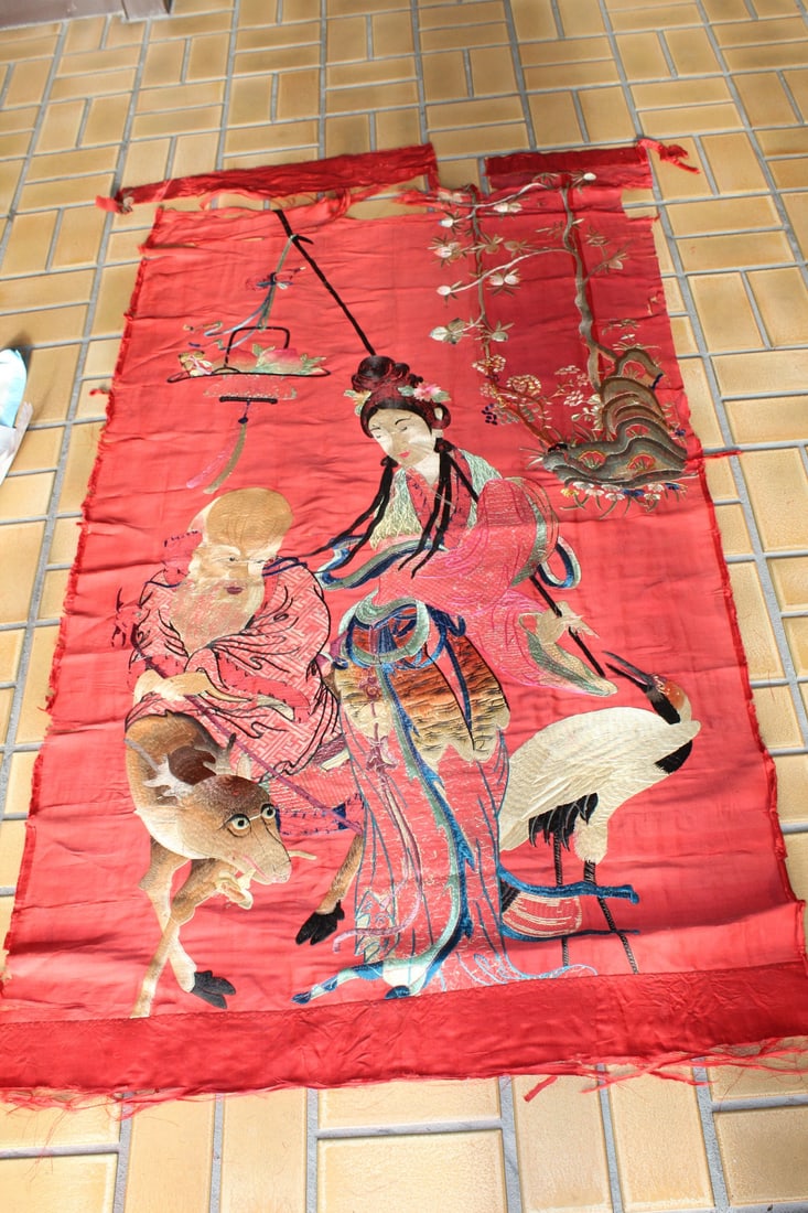 Chinese Silk Embroidery Panel: Chinese Silk Embroidery Panel. 160x91 cm. As Is.