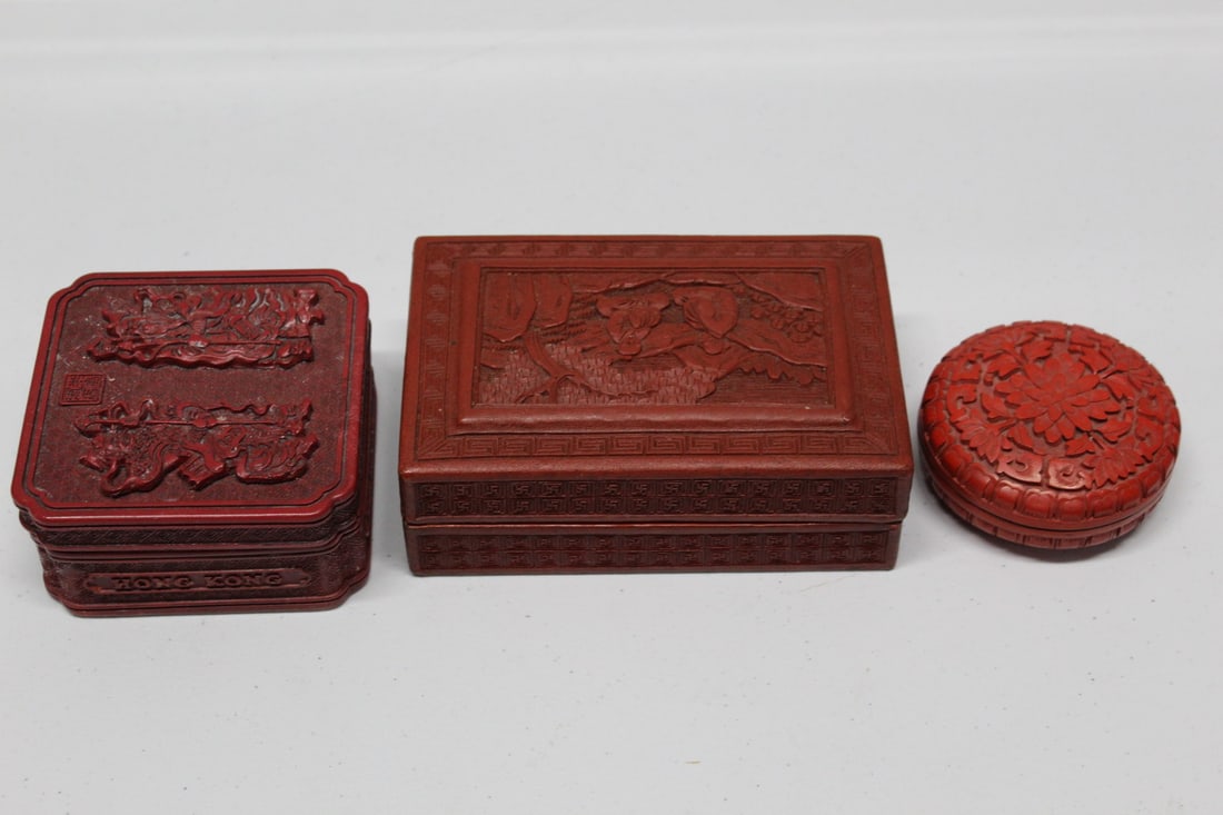 Three Chinese Red Lacquered Boxes (1 of 9)