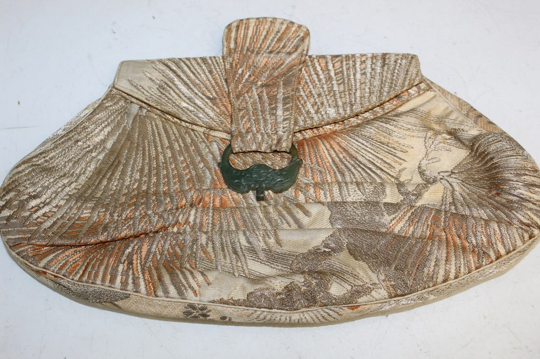 Japanese Clutch Bag with Chinese Carved Spinach Jade Buckle (1 of 5)
