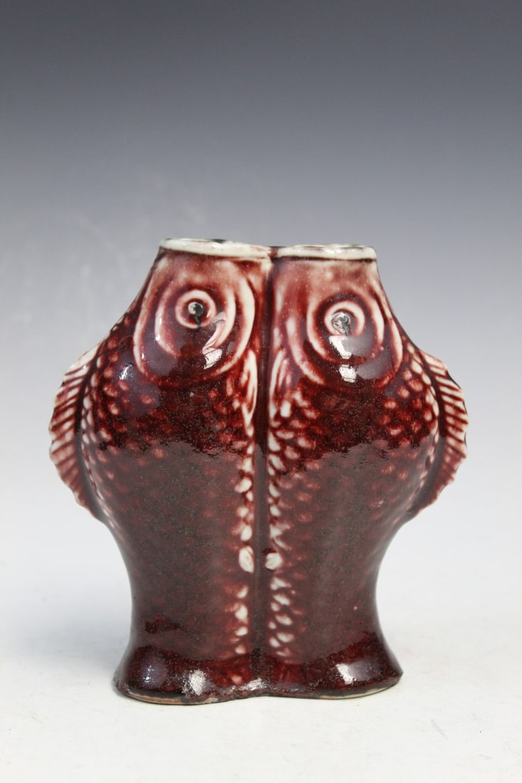 Chinese Red Glazed Double Fish Brush pot (1 of 9)
