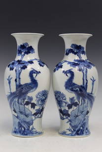 Pair of Chinese Blue and White Porcelain Vases: Pair of Chinese Blue and White Porcelain Vases. Guangxu period. H 25 cm.