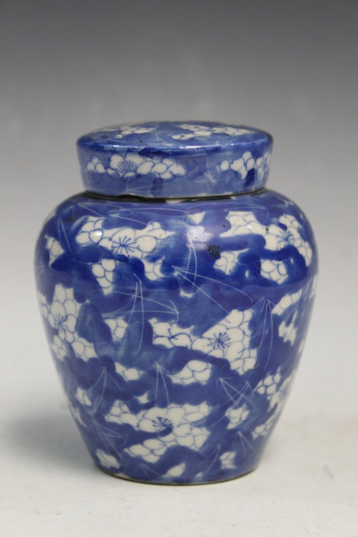 Japanese Porcelain Blue and White Tea Caddy: Japanese Porcelain Blue and White Tea Caddy. H 11 cm
