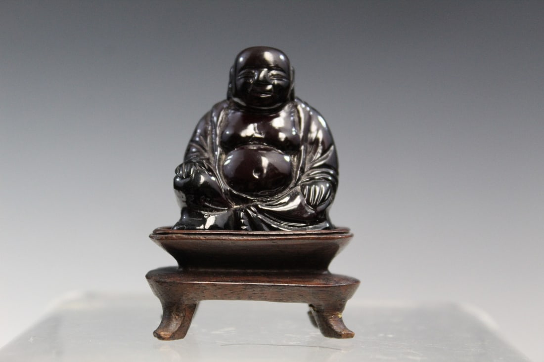 Chinese Small Buddha Statue on Wood Stand (1 of 3)