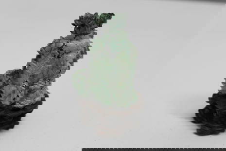 Chinese Carved Turquoise Snuff Bottle on Wood Stand: Chinese Carved Turquoise Snuff Bottle on Wood Stand. H 6.5 cm.