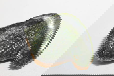 Chinese Carved Spinach Jade Sea Shell: Chinese Carved Spinach Jade Sea Shell. L 7 cm.