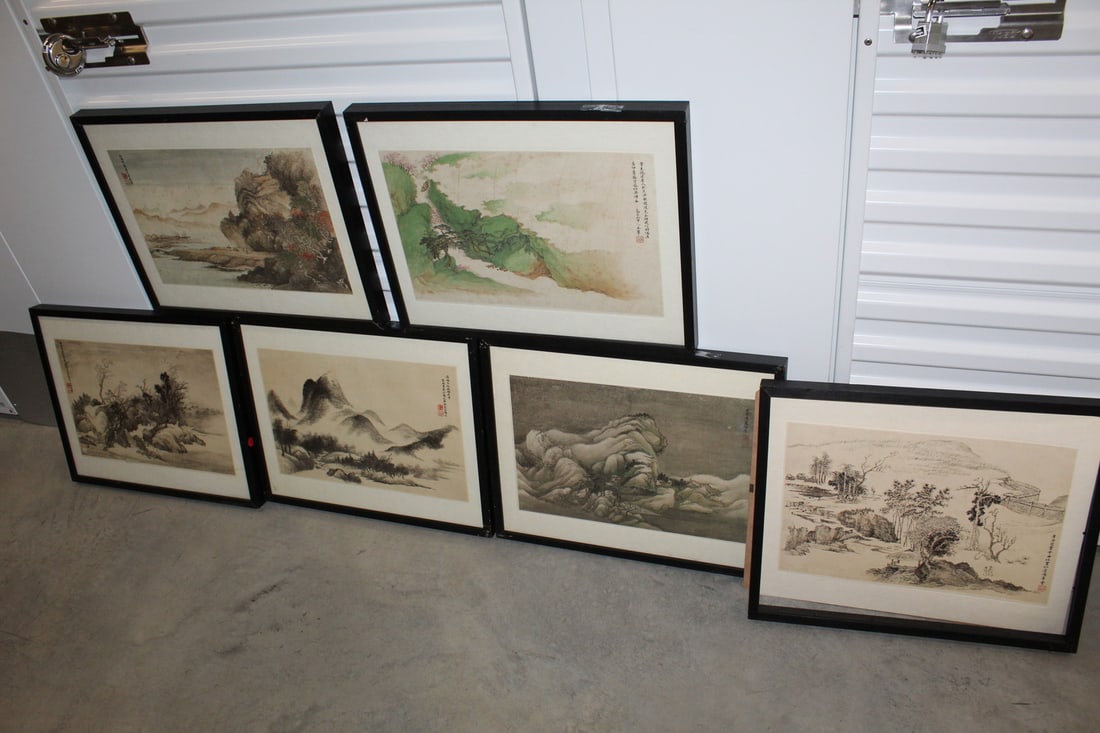 Group of Six Chinese Color Prints of Wang Hui's Landscape Paintings: Group of Six Chinese Color Prints of Wang Hui's Landscape Paintings. Frame 52x42 cm. As Is.