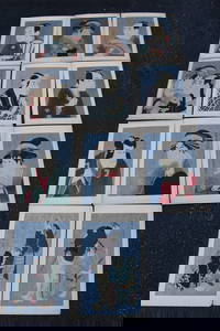 11 Japanese Woodblock Prints after Toshusai Sharaku.