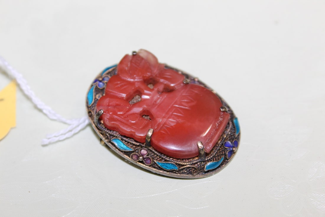 Chinese Red Agate Silver Pin (1 of 4)