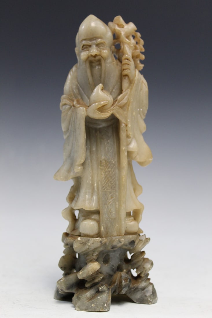 Chinese Carved Soapstone Shoulao Statue (1 of 6)