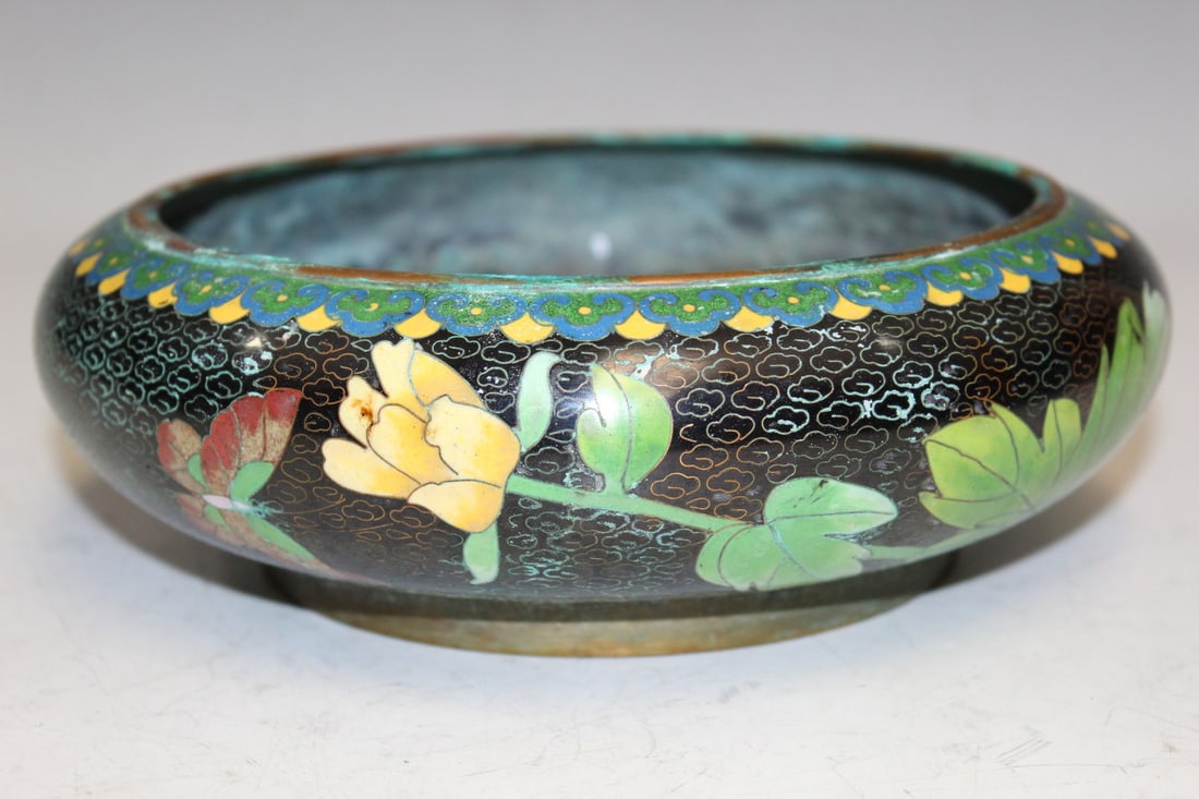Chinese Cloisonne Brush Washer: Chinese Cloisonne Brush Washer. Diam 20 cm. As Is.