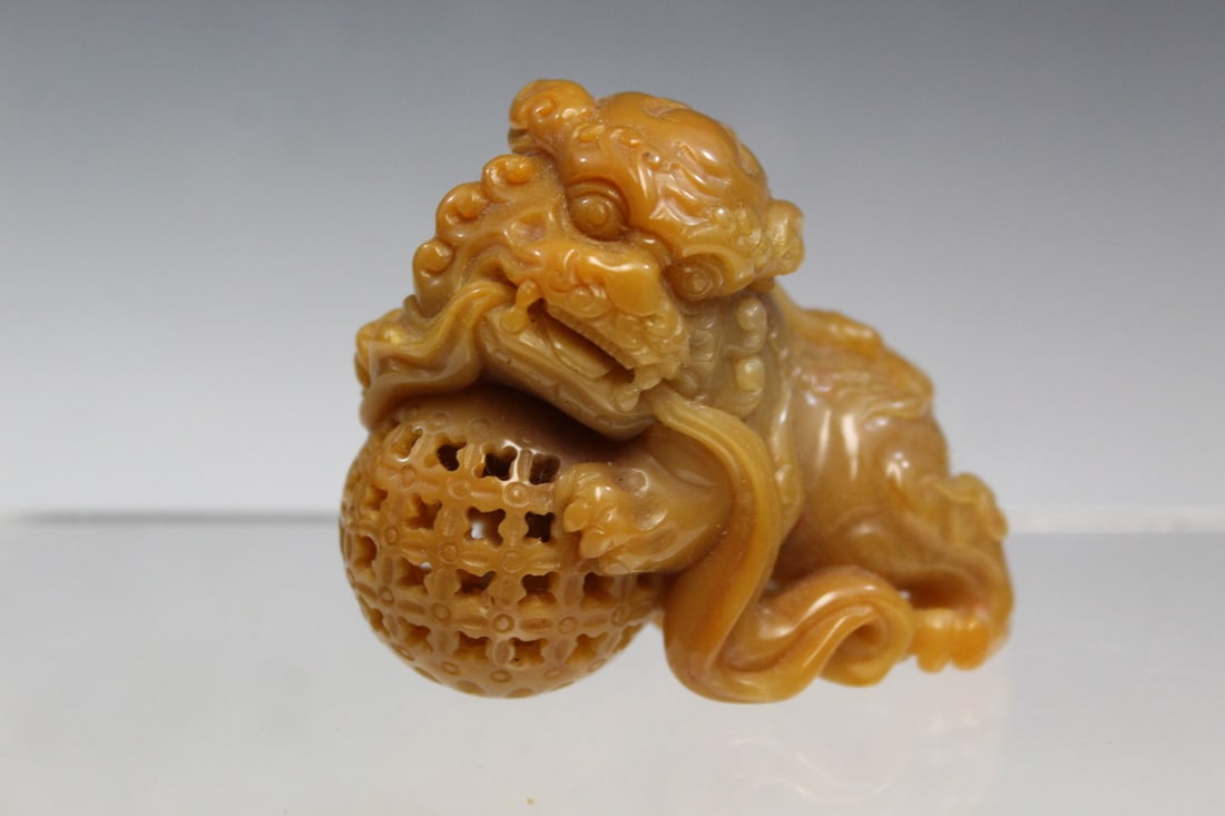 Chinese Carved Soapstone Foo Dog (1 of 5)